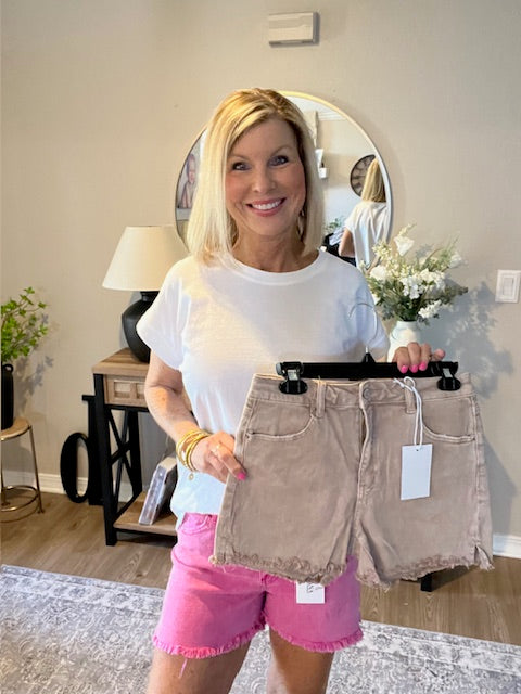 Acid Washed Frayed Cutoff Hem Shorts