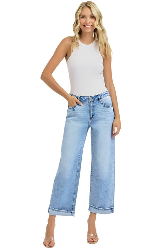 Risen Jeans - High Rise Ankle Barrel Turn Up Cuffed Jeans