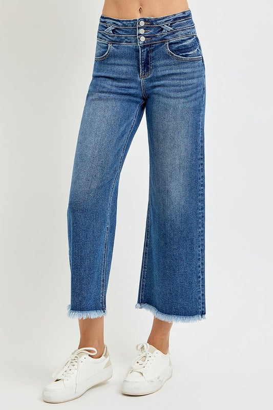 Risen Jeans High Rise Crop Wide Band Detail Jeans