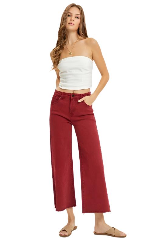 Risen Jeans - High Rise Tummy Control Crop Wide Leg Pants