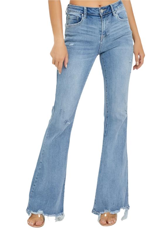 Risen Jeans - High Rise Distressed Flare Jeans