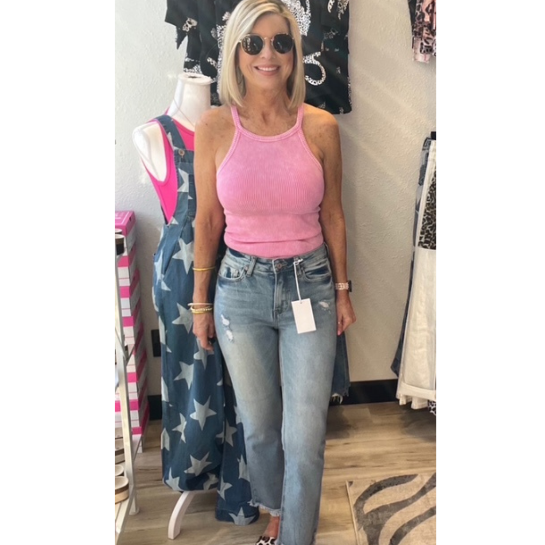 Zenana High Rise Straight Raw Hem Cropped Denim Pants