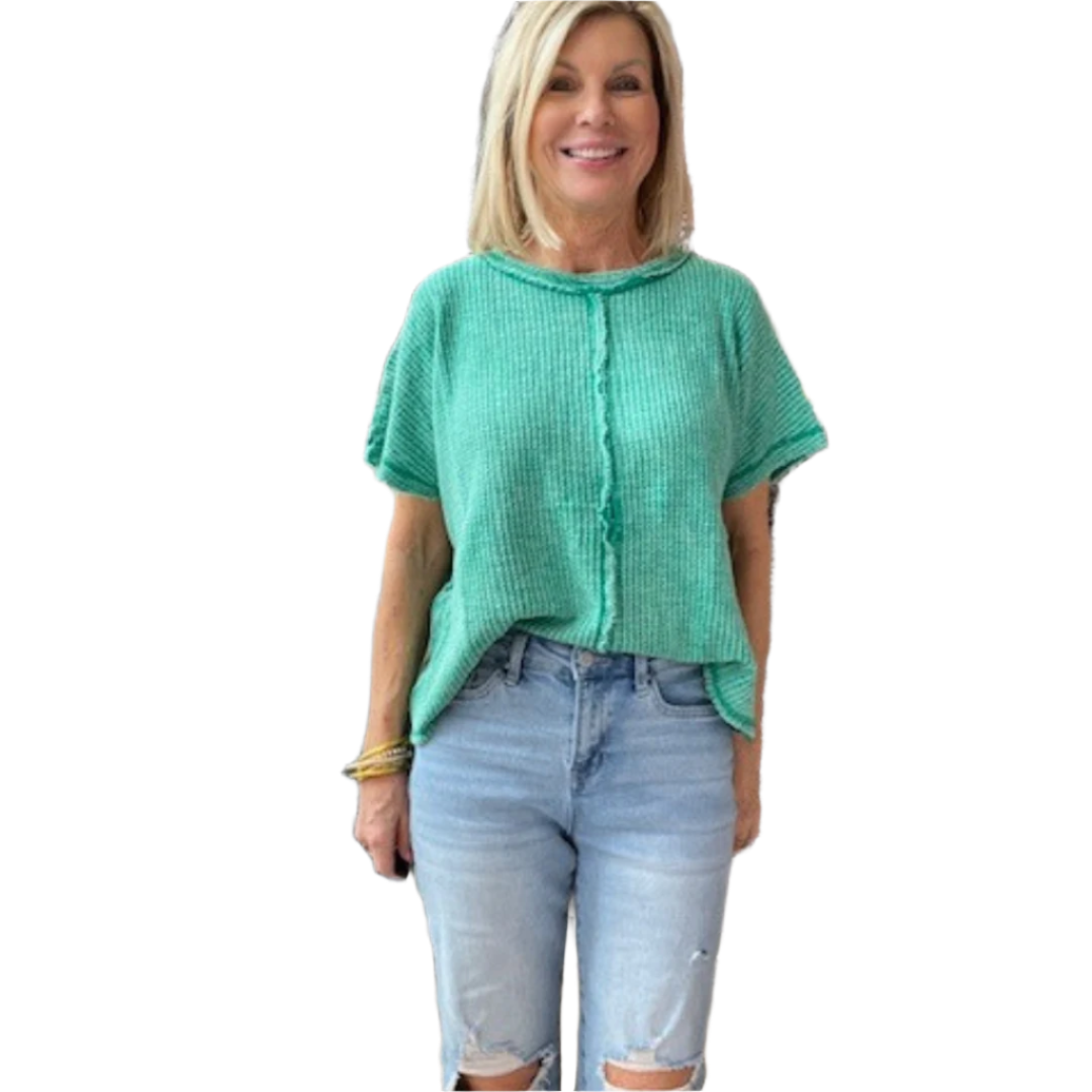 Zenana Washed Baby Waffle Short Sleeve Top - 2 Colors