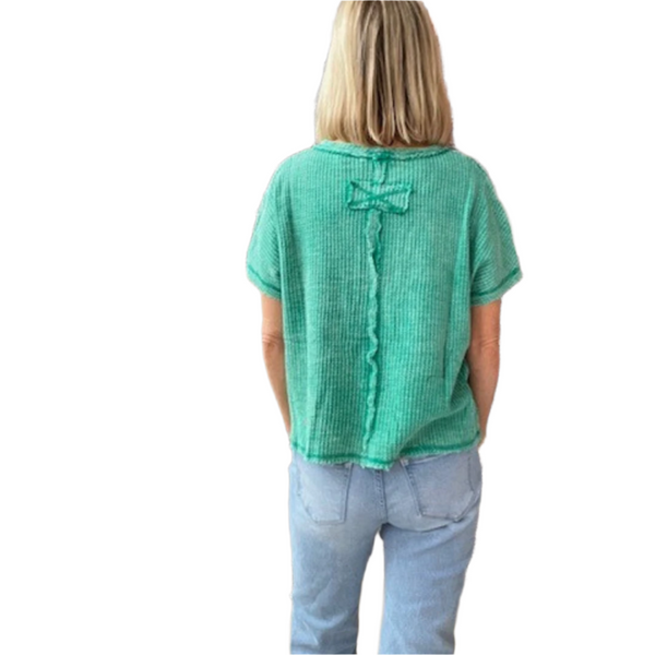Zenana Washed Baby Waffle Short Sleeve Top - 2 Colors