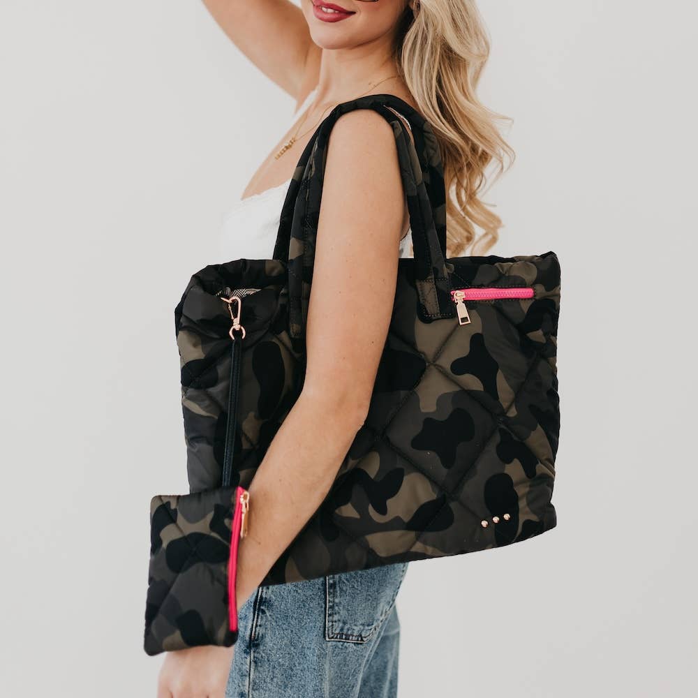 Presley Puffer Quilted Tote Bag with Pouch by Pretty Simple
