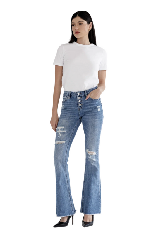 Mica Jeans - Mid Rise Flare w/ Button Up